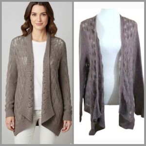 LC Lauren Conrad taupe wool open cardigan sweater Women's size large
